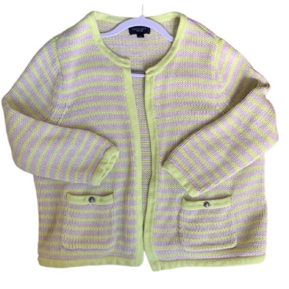 Land’s End Drifter Chunky Cotton Knit Open Cardigan Neon Striped XL (18)